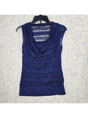 Heartsoul Womens Lace-Front Sleeveless Top Deep Blue Small Nylon/Spandex Blend S